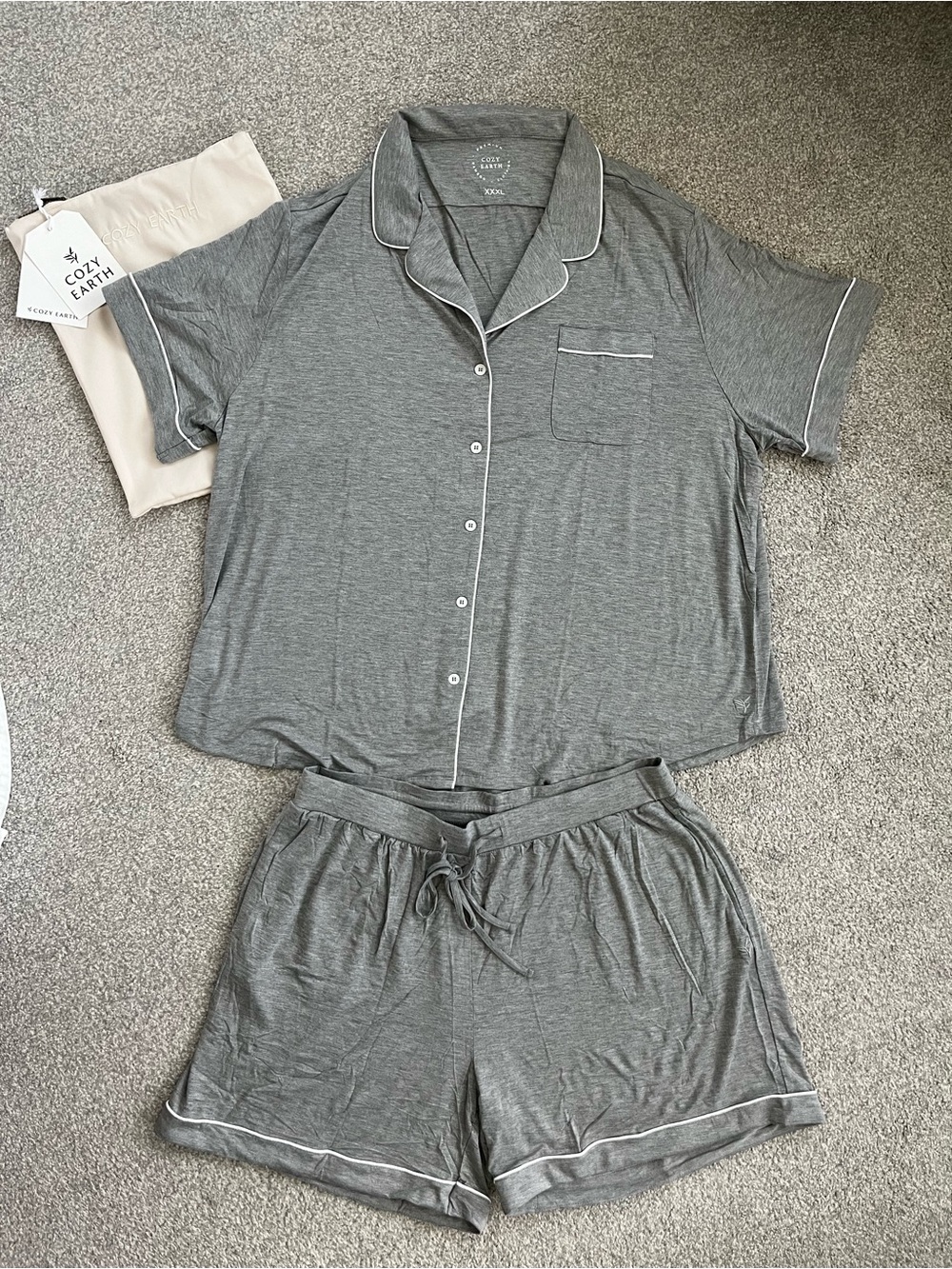 NWT Cozy Earth Women's Bamboo Gray Short Pajama Set Size XXXL